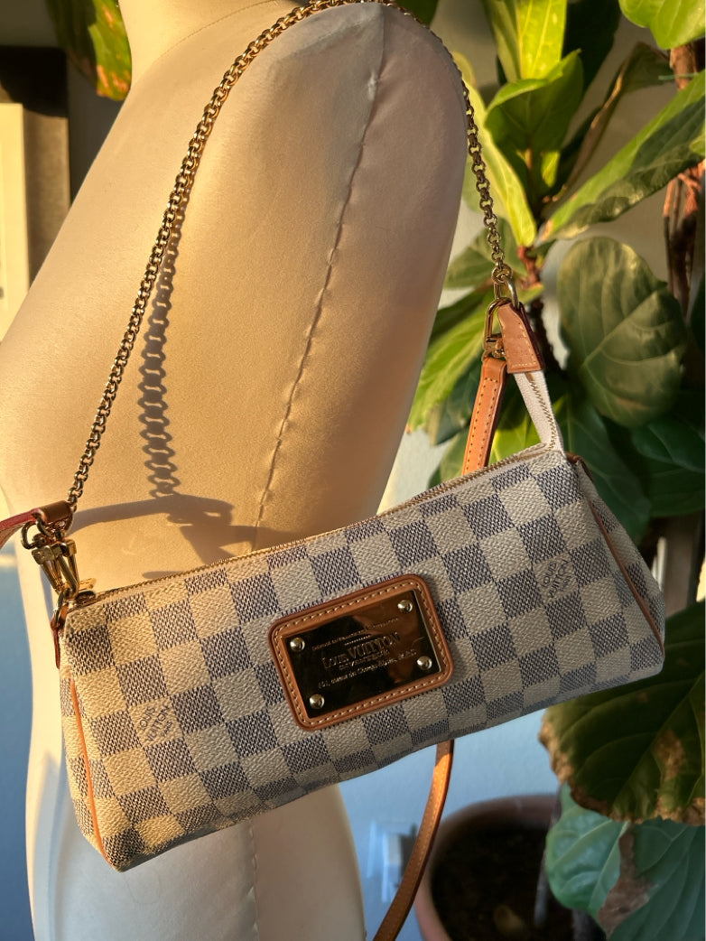 Louis Vuitton Grey White Leather Checkered crossbody Purse