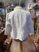 Load image into Gallery viewer, Hannoh Wessel White/Blue Linen/Cotton Pinstripe Blazer, Size 38
