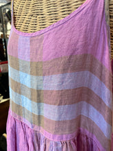 Load image into Gallery viewer, CP Shades pink, blue, brown Linen Squares Spaghetti strap Dress, Size L
