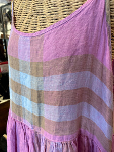 CP Shades pink, blue, brown Linen Squares Spaghetti strap Dress, Size L