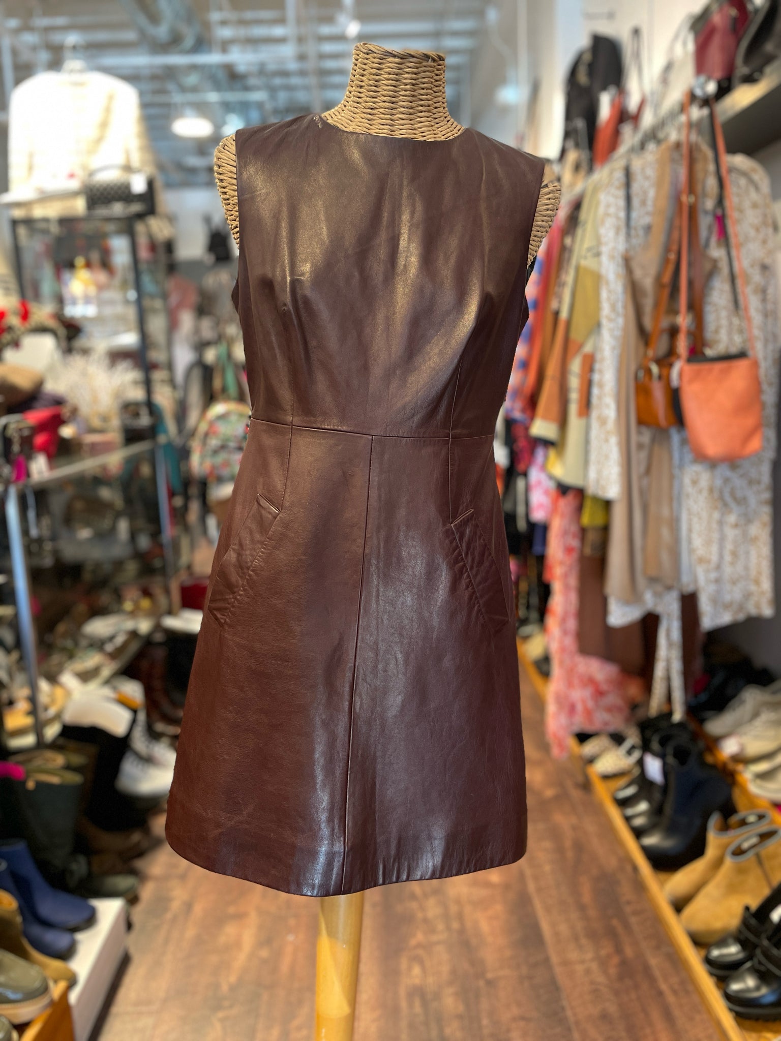 Diane Von Furstenberg Brown leather & poly blend Sleeveless Dress