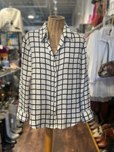 Load image into Gallery viewer, Isabel Marant Etoile white &amp; blue Silk Grid Print Longsleeve Top, Size 42
