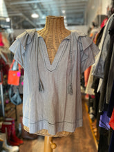 Load image into Gallery viewer, Ulla Johnson Gray &amp; White Cotton Stripe ruffle sleeve Top, Size 8
