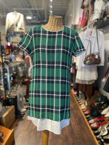 sea NY navy & green Woven Plaid layer look Dress