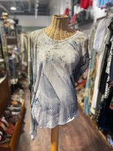 Load image into Gallery viewer, Helmut Lang grey &amp; blue Modal splatter A line open side Top, Size P
