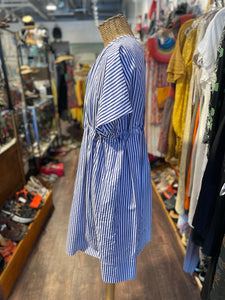 Victoria Beckham blue and white Cotton Stripe Short sleeve Dress, Size 6