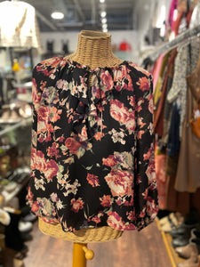 Joie Black and Red Silk Floral Longsleeve Top, Size S