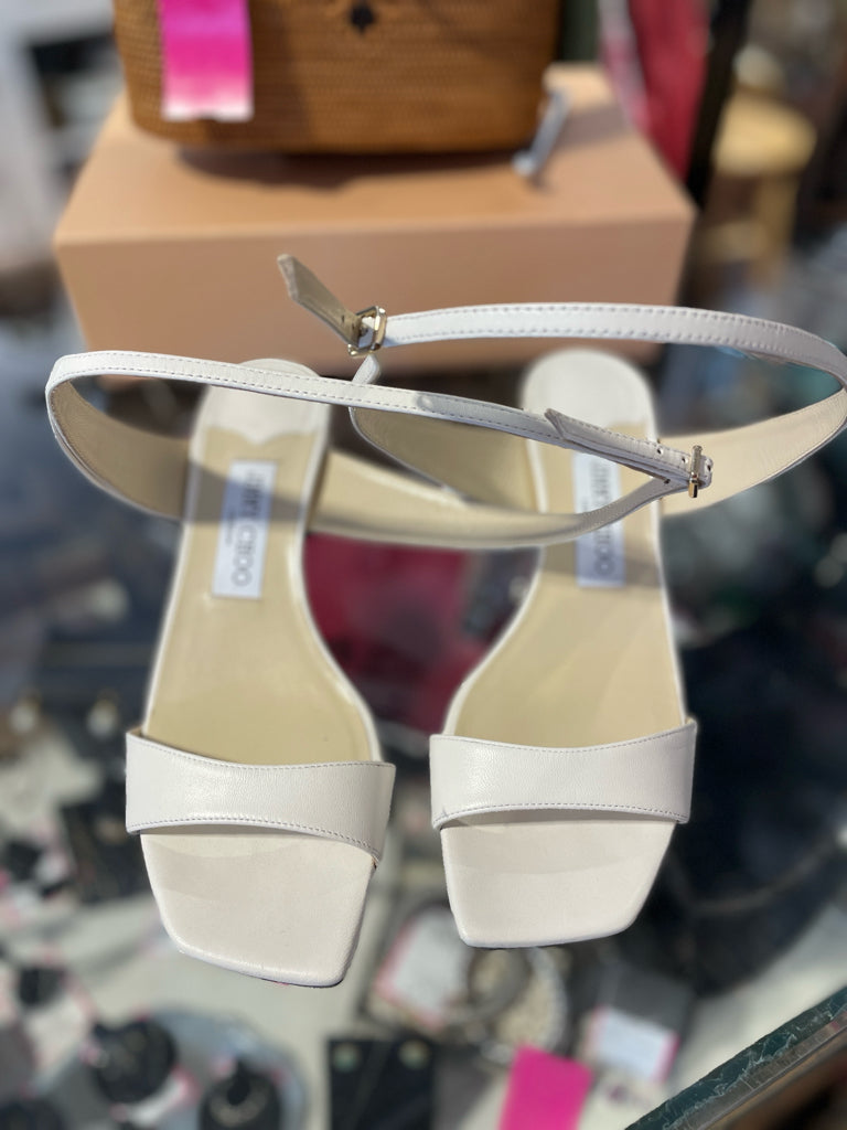 Jimmy Choo Ivory Leather Sandal, Size 38