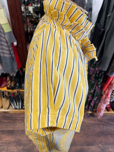 A Shirt Thing Yellow Cotton striped Ruffle Top, Size S