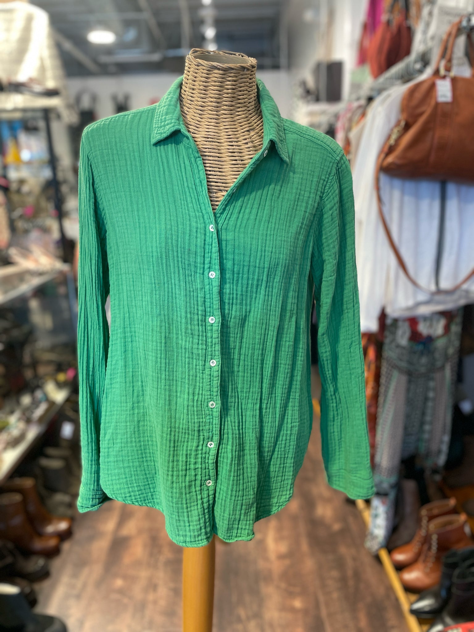 XIRENA Green Cotton button down Top, Size S