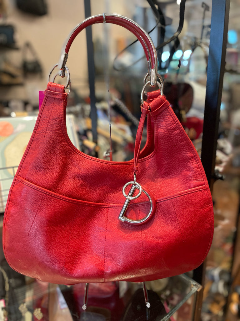 Christian Dior Red Leather W/Silver Hardware Hobo Purse