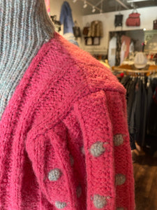 Love Shack Fancy pink/gray acrylic/wool Cropped Sweater