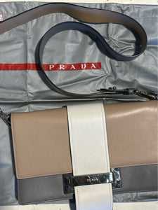 Prada white, beige, grey silver hardware rectangle crossbody Purse