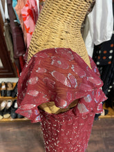 Load image into Gallery viewer, Veronica Beard red &amp; silver shimmery ruffly shoulders Top, Size 0
