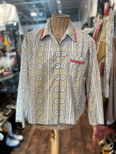 Load image into Gallery viewer, Domi Tan &amp; gray Organic Cotton floral &amp; stripe Button up Top
