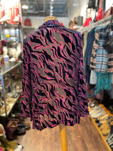 Load image into Gallery viewer, Johnny Was Navy &amp; purple silk &amp; rayon velvet swirls mesh Layering Top, Size S
