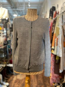 AKRIS Taupe Cashmere & Silk Plaid cardigan Sweater