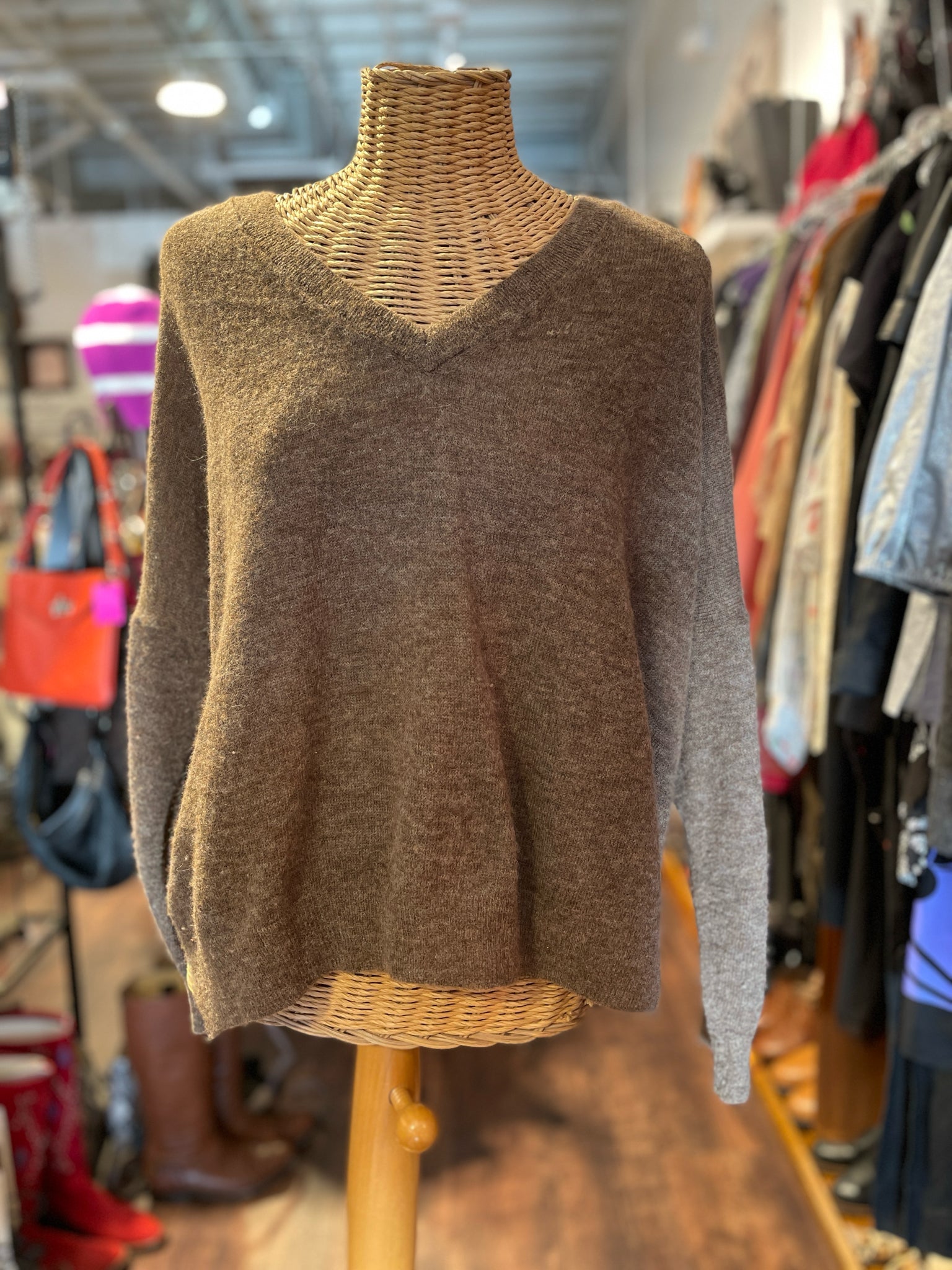 Erica Tanov Olive alpaca blend v neck Sweater, Size 1=S