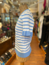 Load image into Gallery viewer, Pearl Blue &amp; White Viscose &amp; Nylon Stripe Top, Size S
