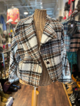 Load image into Gallery viewer, Greylin Brown &amp; White Poly Plaid Cropped Coat, Size M
