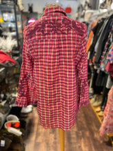 Load image into Gallery viewer, Johnny Was Red Cotton Plaid button down longsleeve Top, Size S
