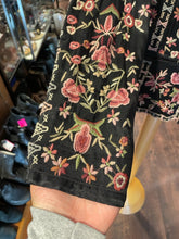 Load image into Gallery viewer, Pete &amp; Greta Black Rayon Blend floral embroidered button close Layering Top, Size S
