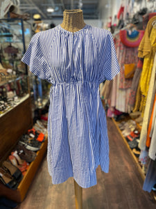 Victoria Beckham blue and white Cotton Stripe Short sleeve Dress, Size 6