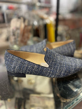 Load image into Gallery viewer, Jimmy Choo Blue &amp; White Tweed Leather Lined Flat Shoe, Size 38
