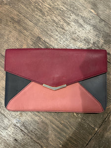 FENDI Burgundy Leather colorblock AS IS Clutch Purse