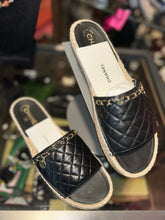 Load image into Gallery viewer, CHANEL Black &amp; Beige Leather chain detail Espadrille Shoe, Size 42
