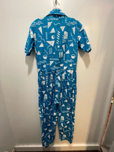 Load image into Gallery viewer, nooworks Teal Cotton abstract geometric Print W/Zipper detail Jumpsuit, Size S
