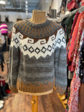 Load image into Gallery viewer, Smythe white, brown, grey Alpaca Wool Blend knit Long sleeve Sweater, Size M
