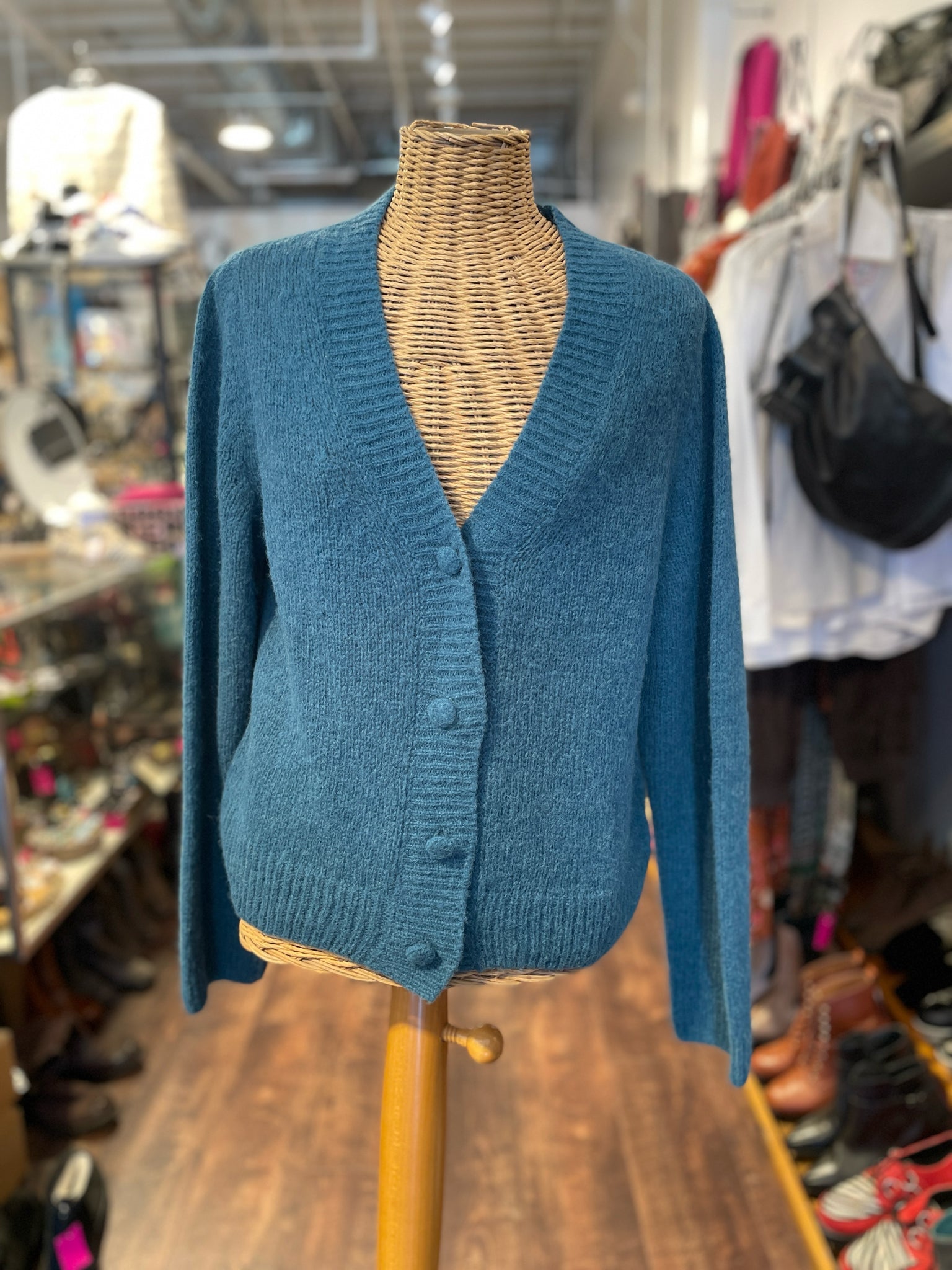 Nation LTD Blue Baby Alpaca knit button Cardigan, Size L