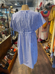 Victoria Beckham blue and white Cotton Stripe Short sleeve Dress, Size 6