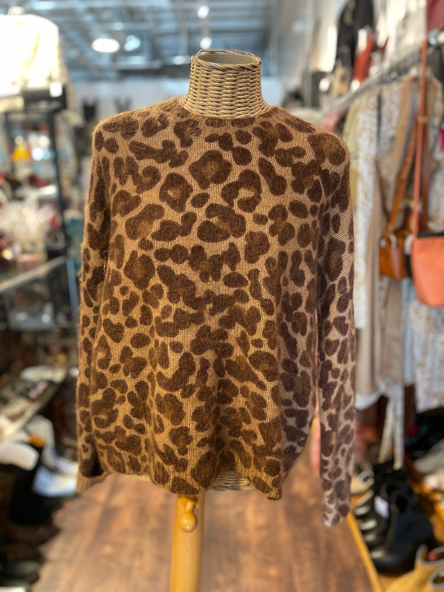 La Maille Sezane Brown Mohair Leopard Sweater, Size S