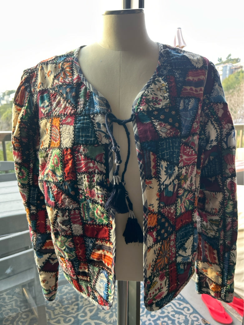 Alix of Bohemia multicolor Cotton Patchwork Tassel Tie Jacket, Size S