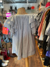 Load image into Gallery viewer, Ulla Johnson Gray &amp; White Cotton Stripe ruffle sleeve Top, Size 8
