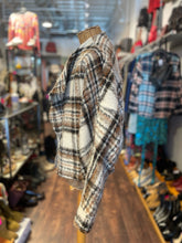 Load image into Gallery viewer, Greylin Brown &amp; White Poly Plaid Cropped Coat, Size M
