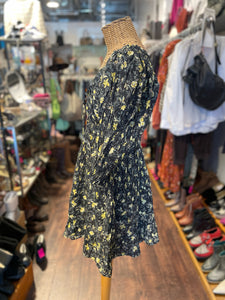 DOEN black & yellow organic cotton blend Floral Longsleeve NWT Dress, Size L