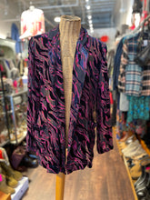 Load image into Gallery viewer, Johnny Was Navy &amp; purple silk &amp; rayon velvet swirls mesh Layering Top, Size S
