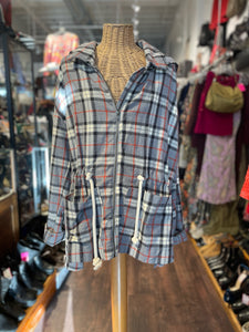 RUTI Grey and orange Cotton Plaid Hooded Zipper Jacket