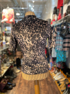 ESPECIA Brown Velvet Cheetah Mock Neck Top