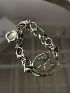 Jes Maharry Sterling Silver Chain Bracelet W/Bird Charm