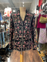 Load image into Gallery viewer, Pete &amp; Greta Black Rayon Blend floral embroidered button close Layering Top, Size S
