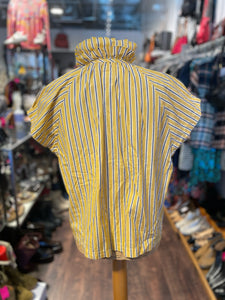 A Shirt Thing Yellow Cotton striped Ruffle Top, Size S