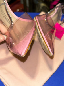 Stuart Weitzman Pink W/Clear exposed front heels, with box, Size 9