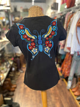 Load image into Gallery viewer, Johnny Was Black Cotton embroidery v neck short sleeve Top, Size M
