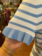 Load image into Gallery viewer, Pearl Blue &amp; White Viscose &amp; Nylon Stripe Top, Size S
