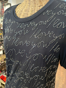 Lanvin Black & silver Viscose Words I love you beaded Top