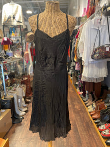 Erica Tanov Black Silk lace Maxi slip Dress, needs pressing, Size 4=XL